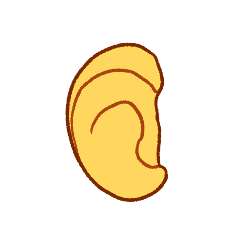 a right ear. it is round and cartoonish 